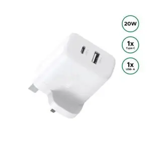 UGREEN 20W Type-C + USB Port Fast Charger UK White – X227 – 45315